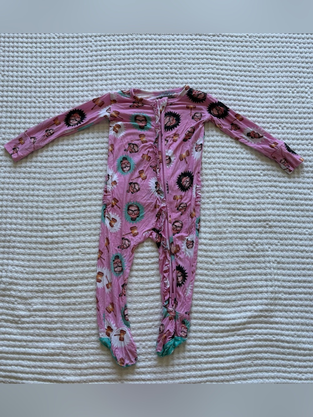 Posh Peanut RBG Justice Ruffle Zip Footie Rare Discontinued 9-12M - FLAW